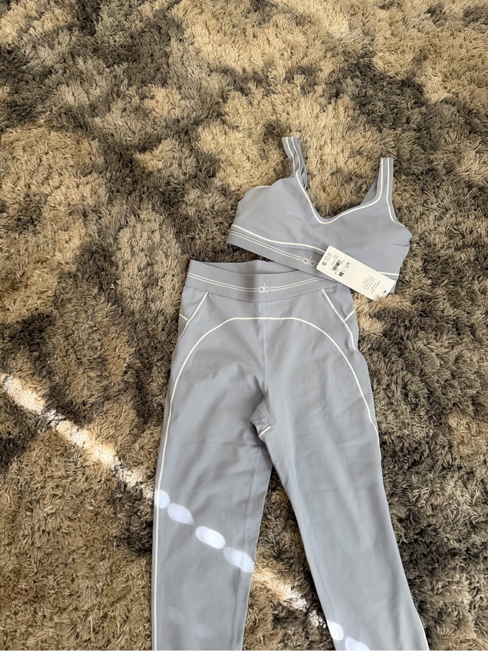 ALO Yoga Light Gray Seamless Sports Bra & Leggings Set